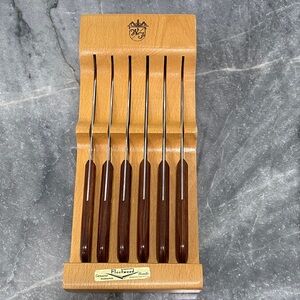 Vintage Fleetwood Washington Forge Stainless Steak Knife Set with Wooden Handles
